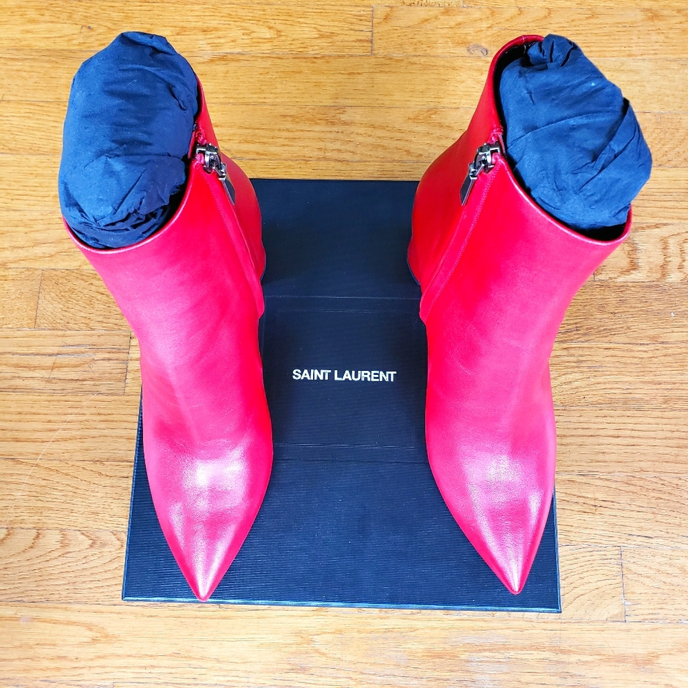 NEW Saint Laurent Red Leather Ankle Boots, size 41